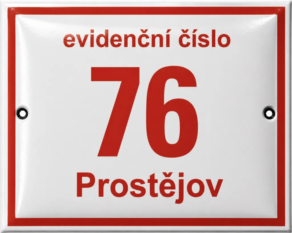 Smaltovaná domovní čísla evidenční města Prostějova. C.PV.3