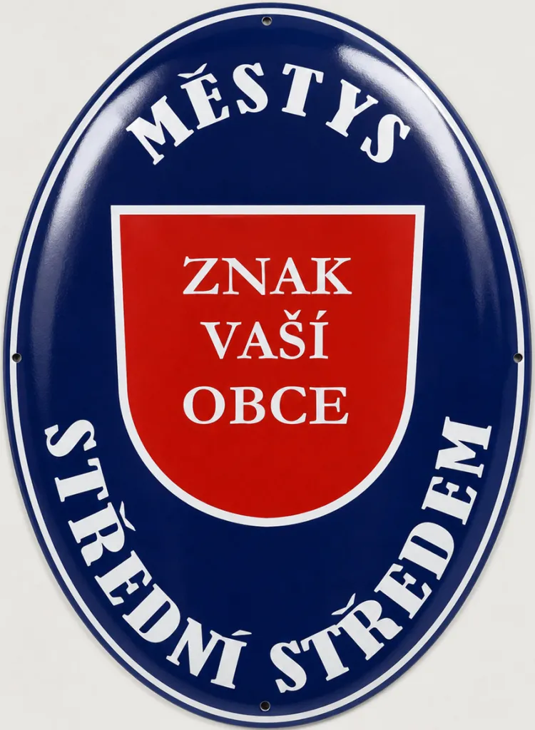 Smaltovaná cedule se znakem obce O12-obec 2