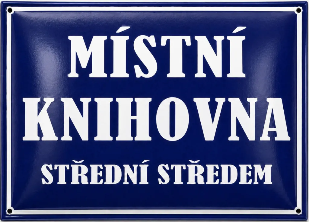 Smaltovaná cedule označující knihovnu K2-kniha 2