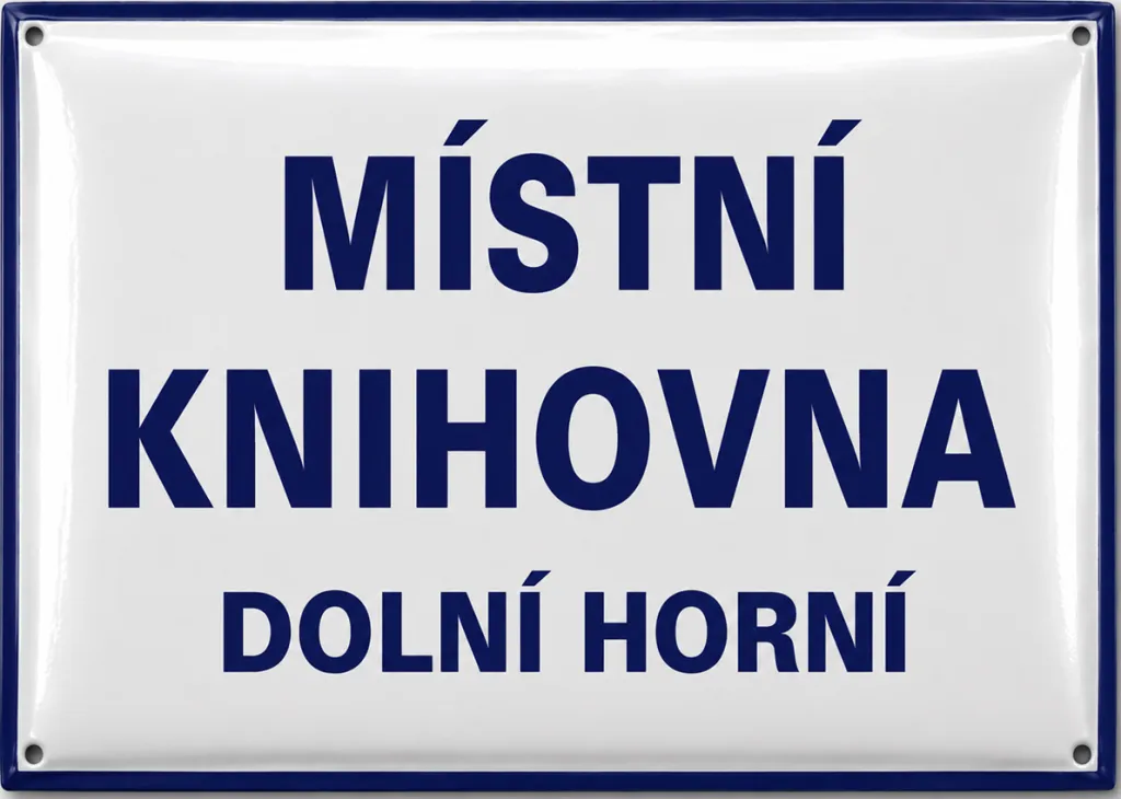 Smaltovaná cedule označující knihovnu K2-kniha 1