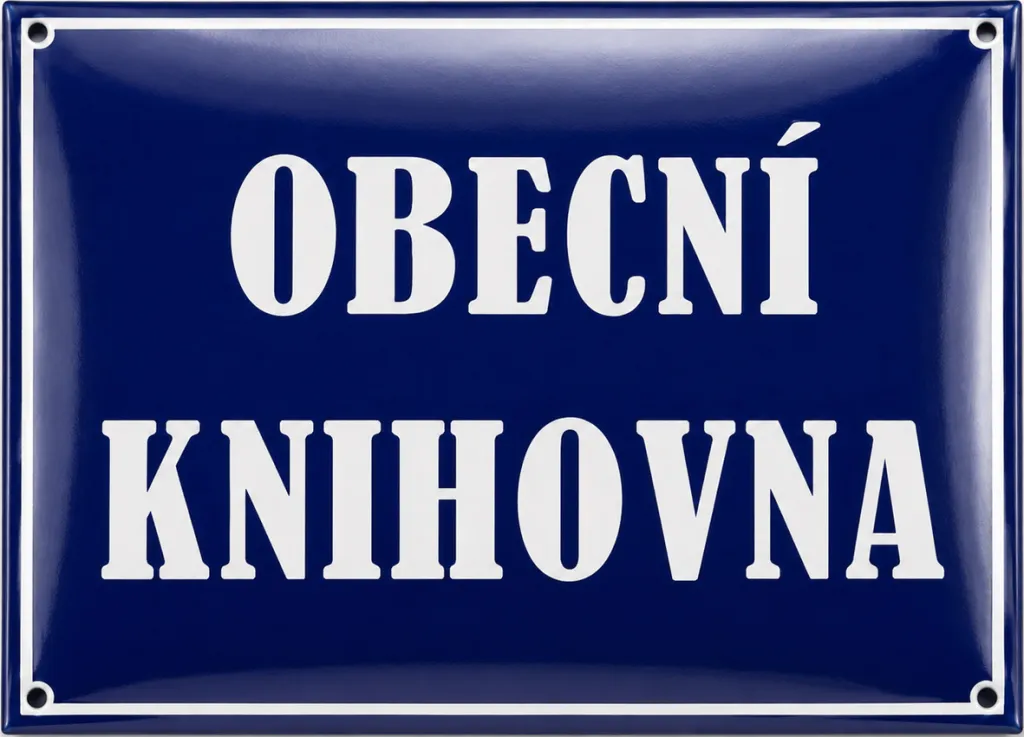 Smaltovaná cedule označující knihovnu K1-kniha 2