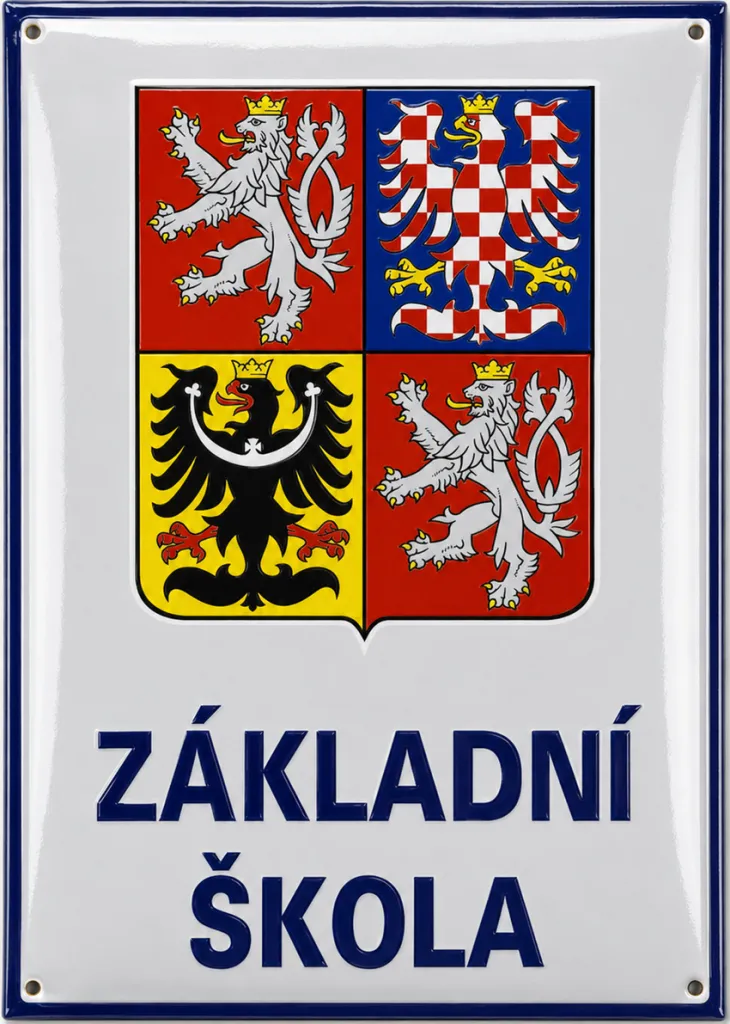 Smaltovaná cedule pro školu se státním znakem A5-skola 1