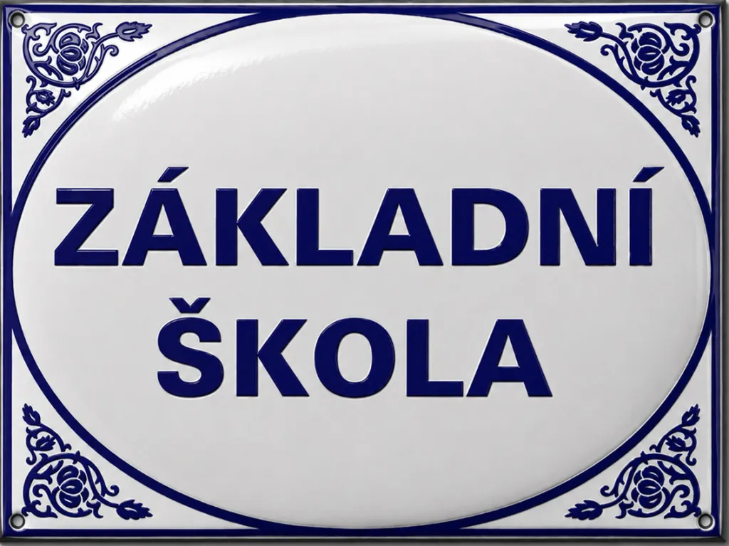 Smaltovaná cedule pro školu v ozdobném rámečku A8-skola 1
